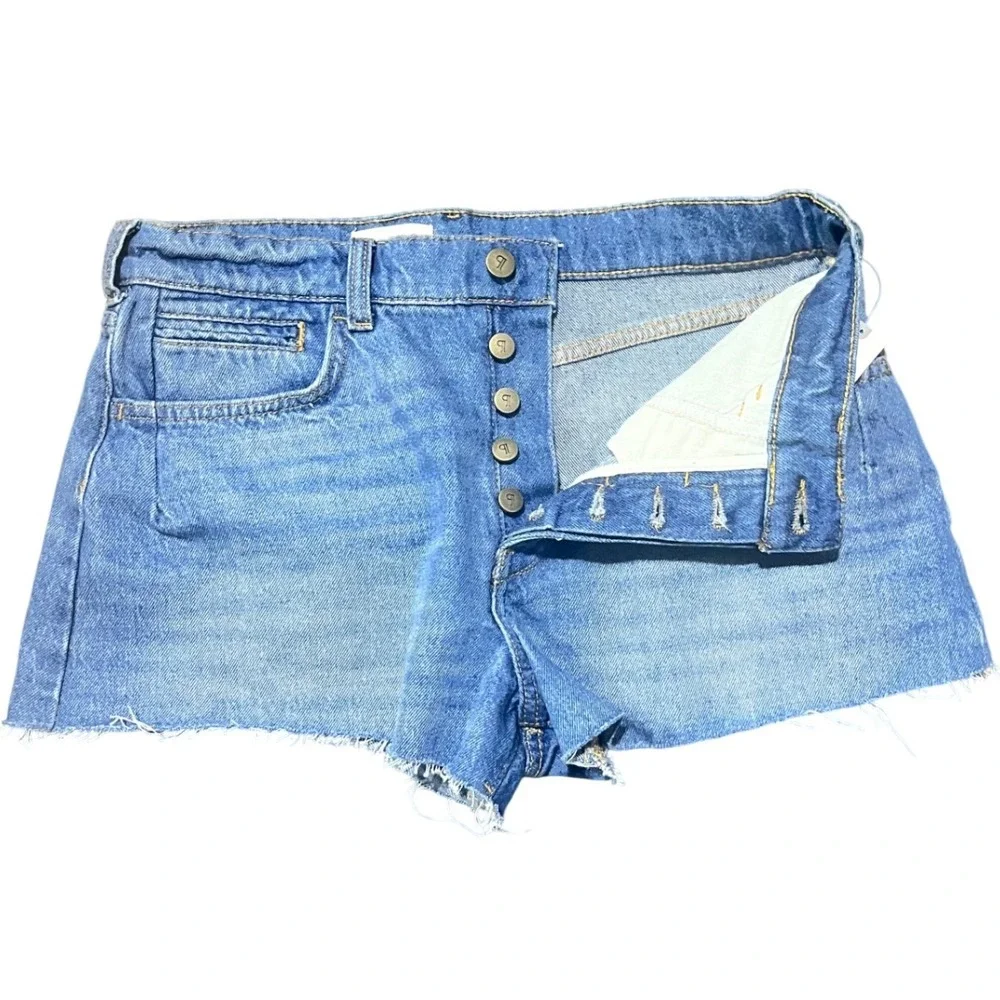 Anthropologie PILCRO Original Denim Shorts Size‎ 29 Blue Raw Hem Button Fly - Picture 2 of 4